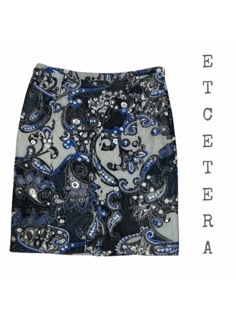 ETCETERA size 4 blue gray paisley print corduroy skirt